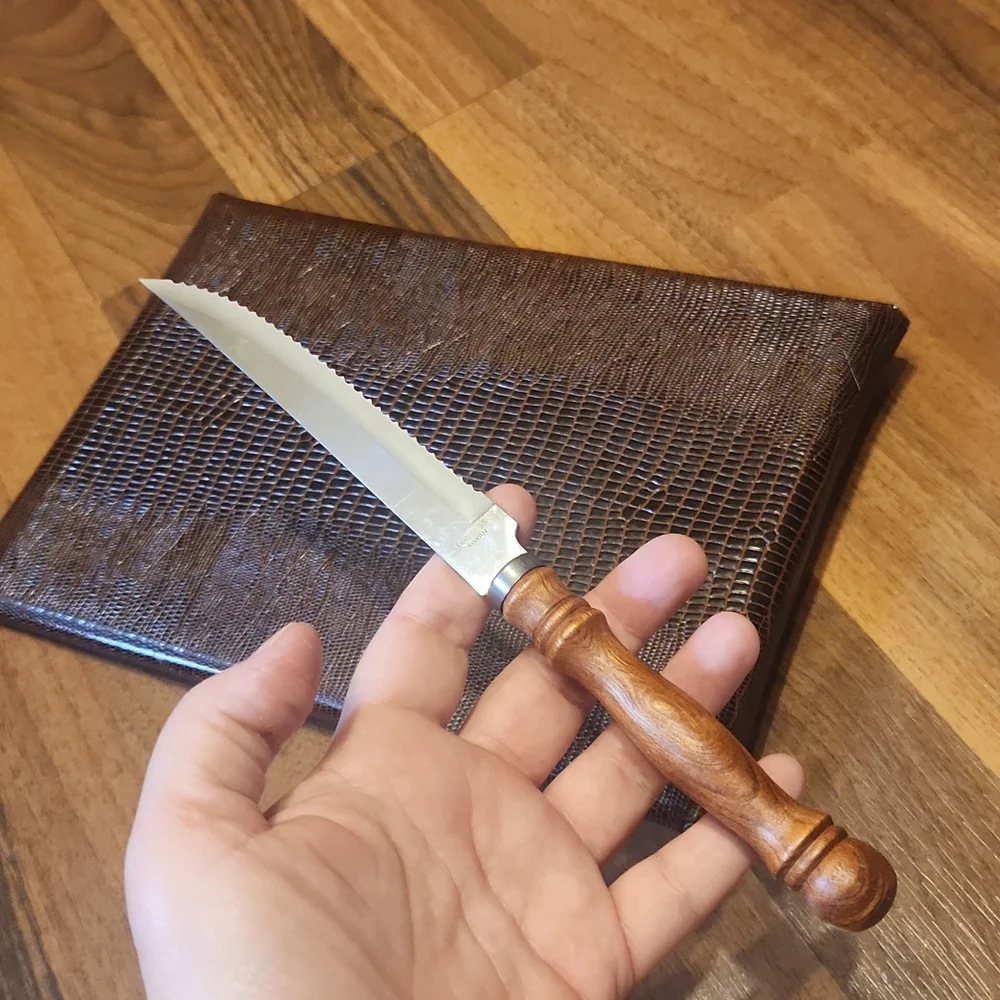 Vintage Wooden Handled Stainless Steel Steak Knives Set of Six In Vinyl Case